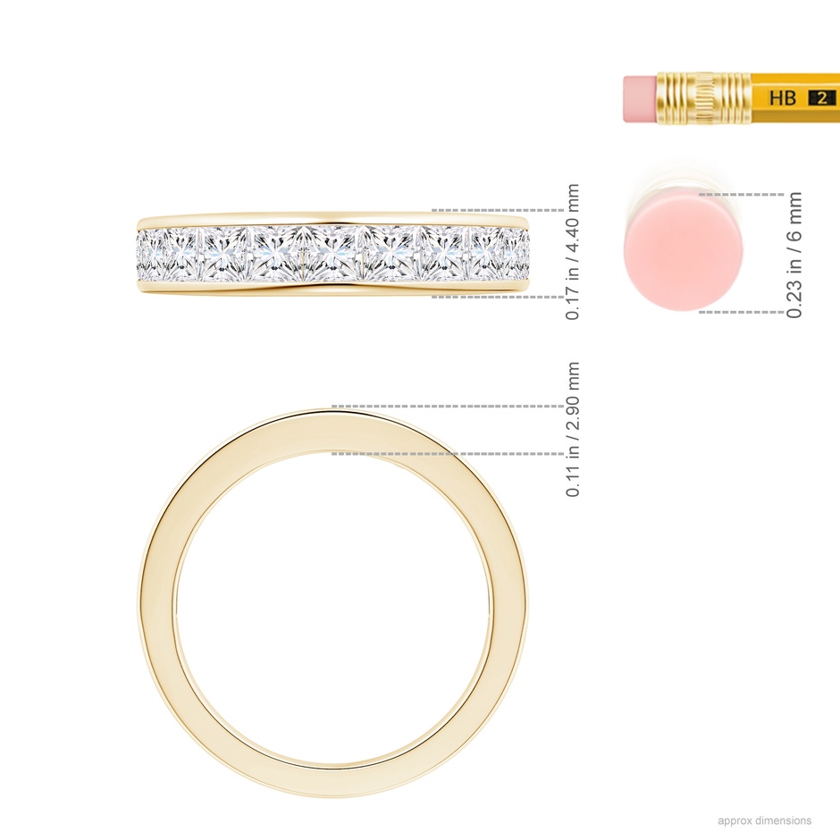 3mm FGVS Lab-Grown Channel-Set Princess-Cut Diamond Half Eternity Wedding Ring in 18K Yellow Gold ruler