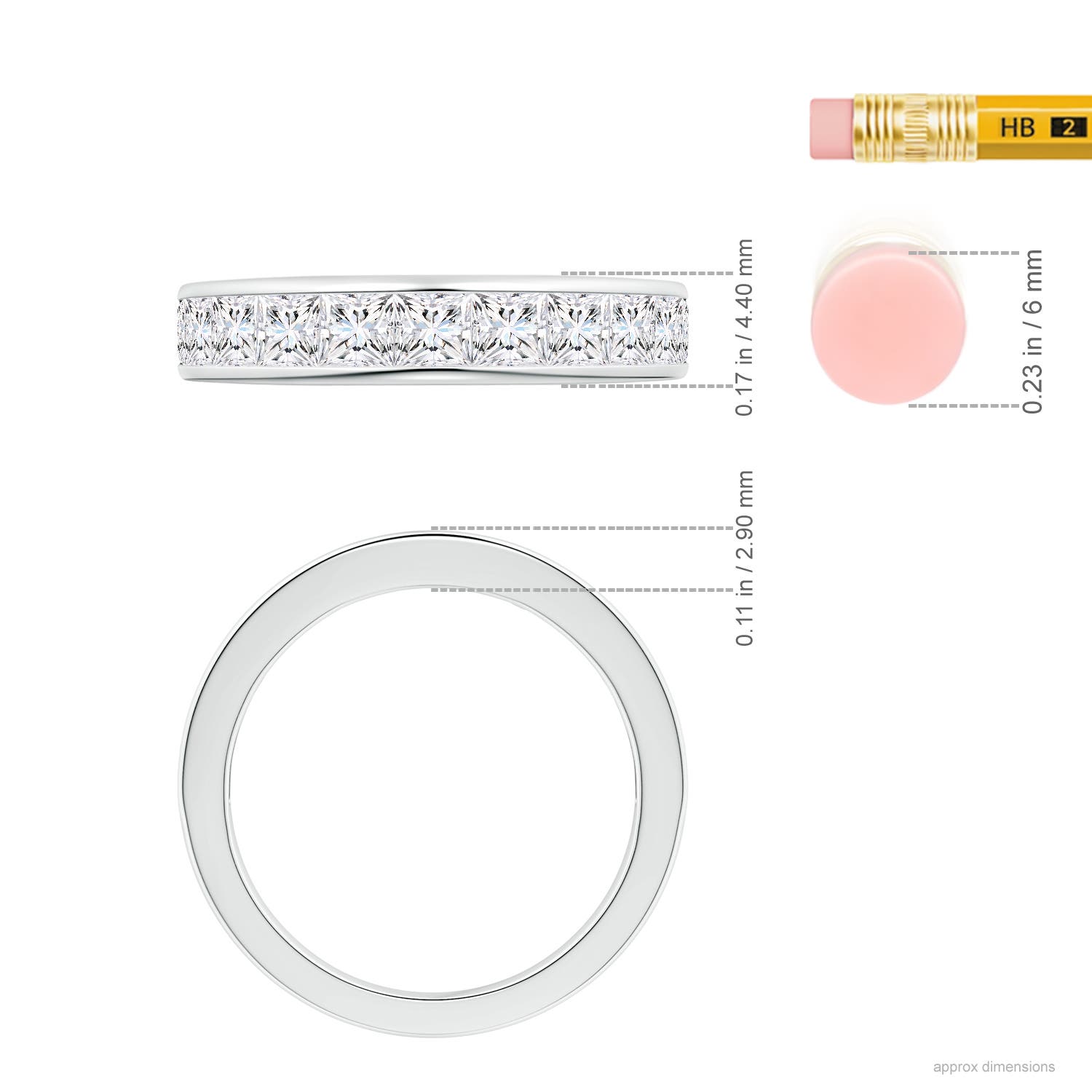 3mm FGVS Lab-Grown Channel-Set Princess-Cut Diamond Half Eternity Wedding Ring in White Gold - ruler