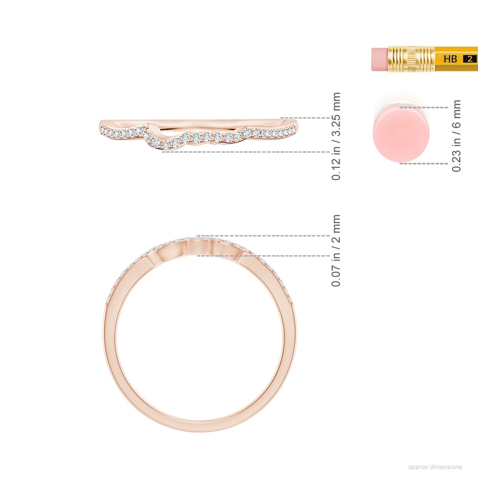 0.9mm FGVS Prong-Set Lab-Grown Diamond Contoured Wedding Ring in Rose Gold ruler