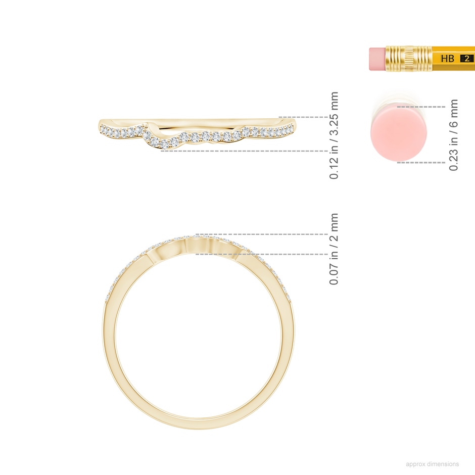 0.9mm FGVS Prong-Set Lab-Grown Diamond Contoured Wedding Ring in Yellow Gold ruler