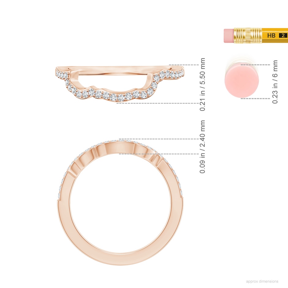 1.25mm FGVS Prong-Set Lab-Grown Diamond Contoured Wedding Ring in 18K Rose Gold ruler