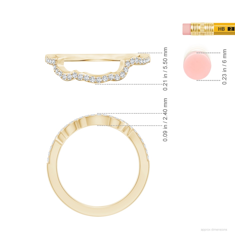 1.25mm FGVS Prong-Set Lab-Grown Diamond Contoured Wedding Ring in 18K Yellow Gold ruler