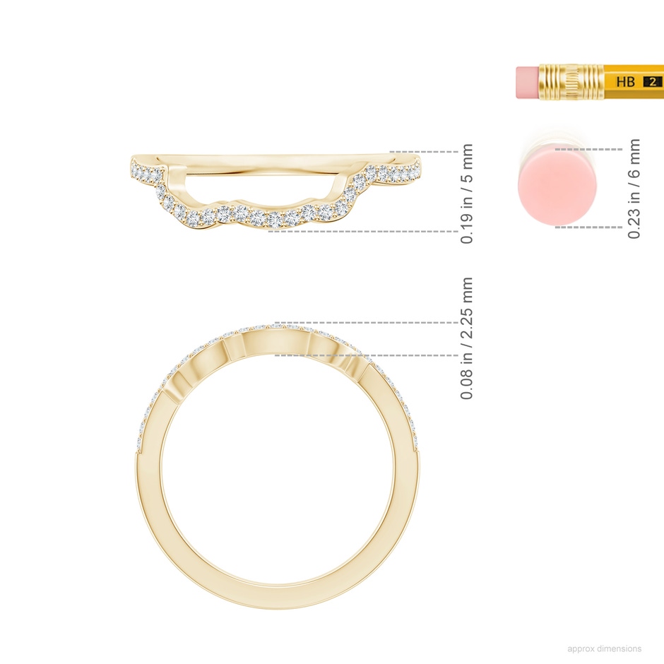 1.2mm FGVS Prong-Set Lab-Grown Diamond Contoured Wedding Ring in 18K Yellow Gold ruler