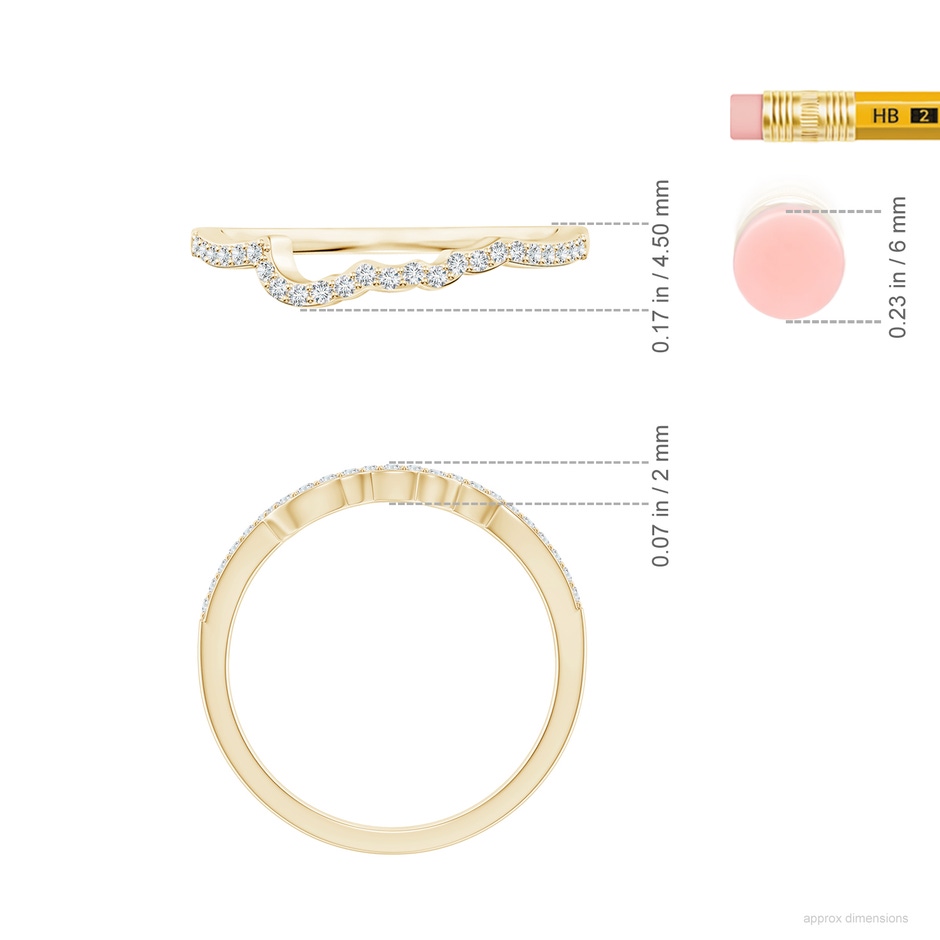 1mm FGVS Prong-Set Lab-Grown Diamond Contoured Wedding Ring in 18K Yellow Gold ruler