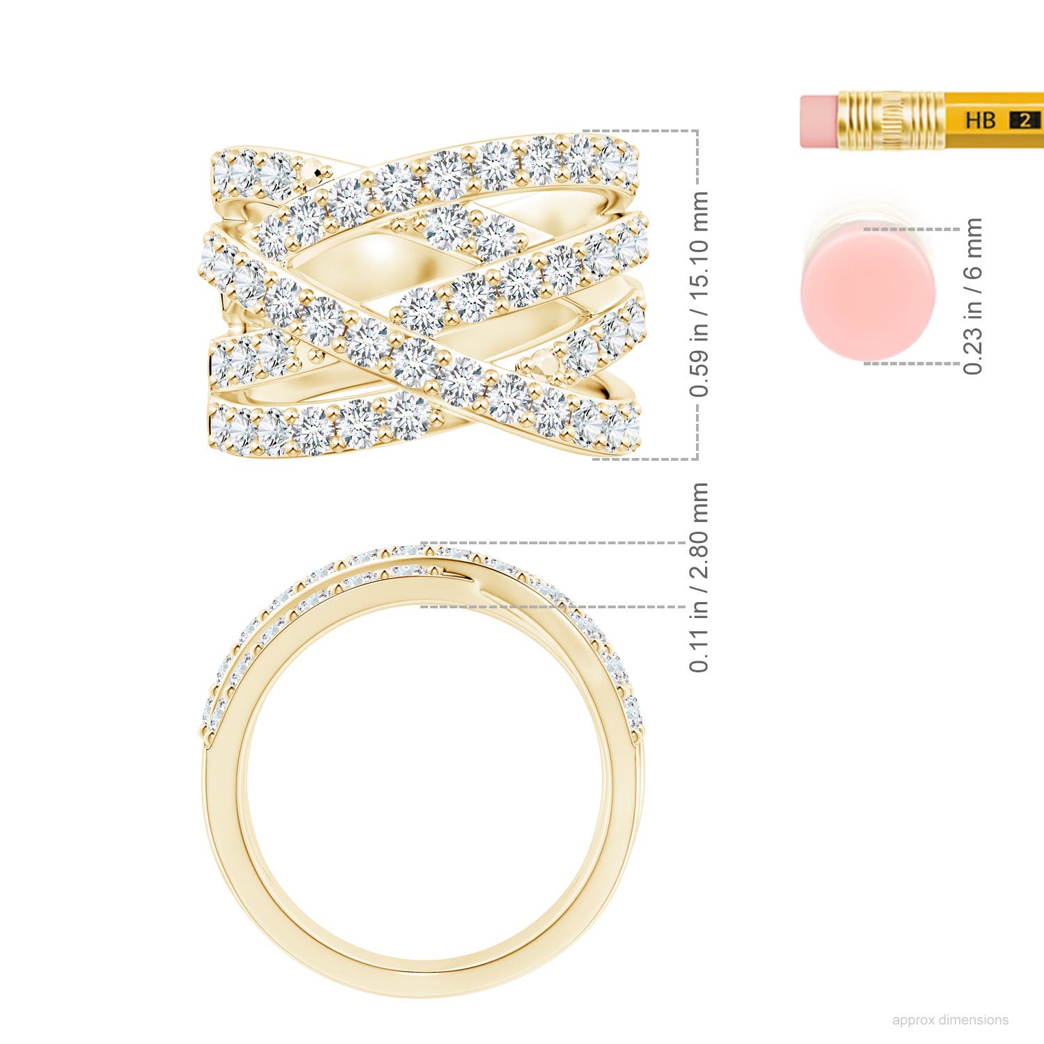 2.2mm FGVS Lab-Grown Entwined Diamond Wrap Ring in Yellow Gold - ruler