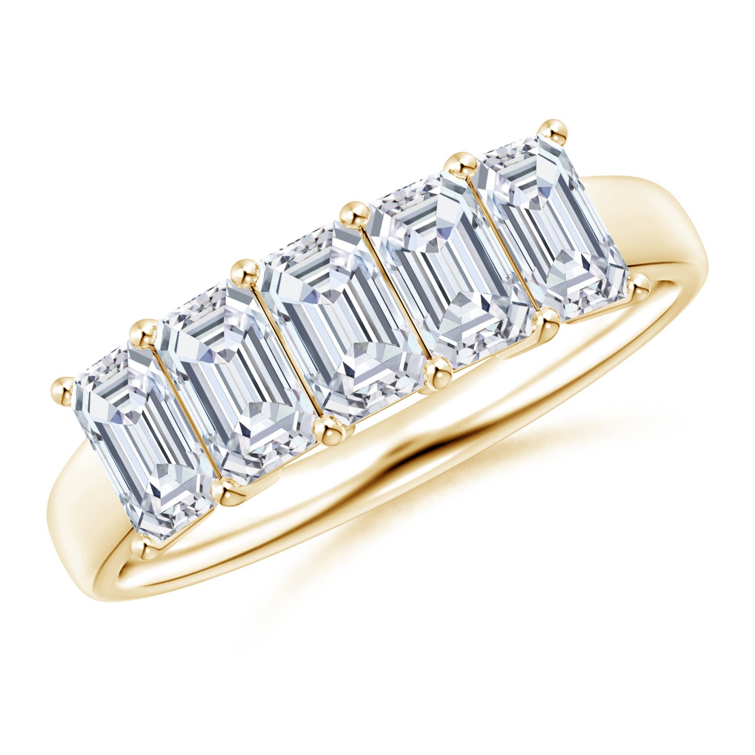 5x3mm FGVS Lab-Grown Prong-Set Emerald-Cut Diamond Five Stone Wedding Ring in 18K Yellow Gold