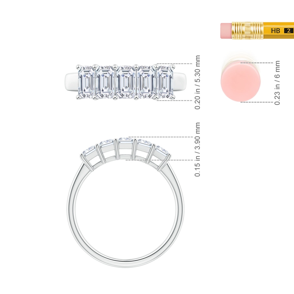 5x3mm FGVS Lab-Grown Prong-Set Emerald-Cut Diamond Five Stone Wedding Ring in P950 Platinum ruler