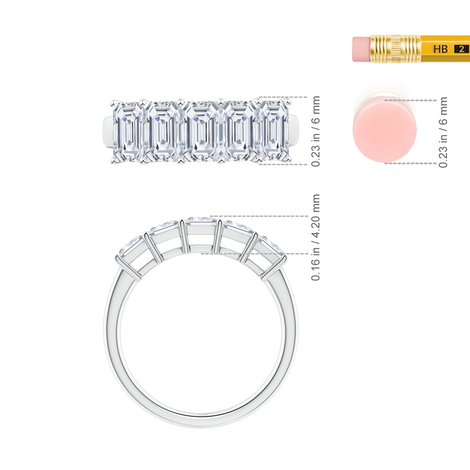 6x4mm FGVS Lab-Grown Prong-Set Emerald-Cut Diamond Five Stone Wedding Ring in White Gold ruler