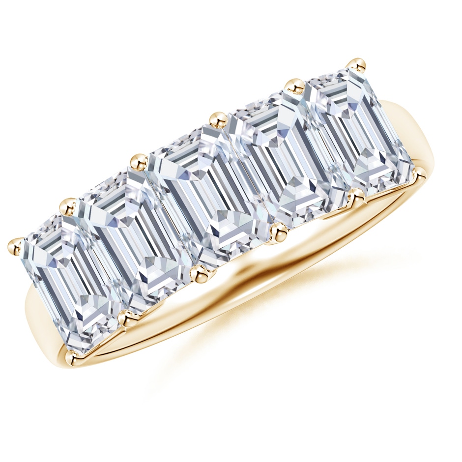 6x4mm FGVS Lab-Grown Prong-Set Emerald-Cut Diamond Five Stone Wedding Ring in Yellow Gold 