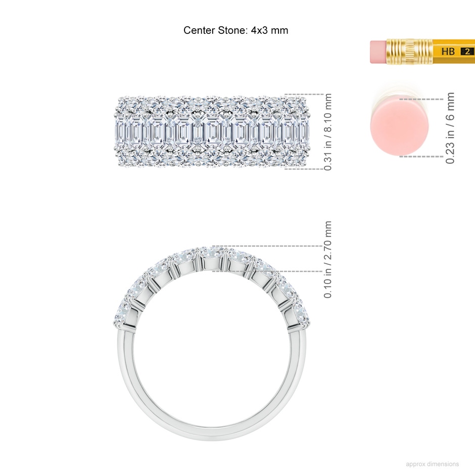 4x3mm FGVS Lab-Grown Emerald-Cut and Oval Diamond Triple Layer Wedding Ring in P950 Platinum ruler