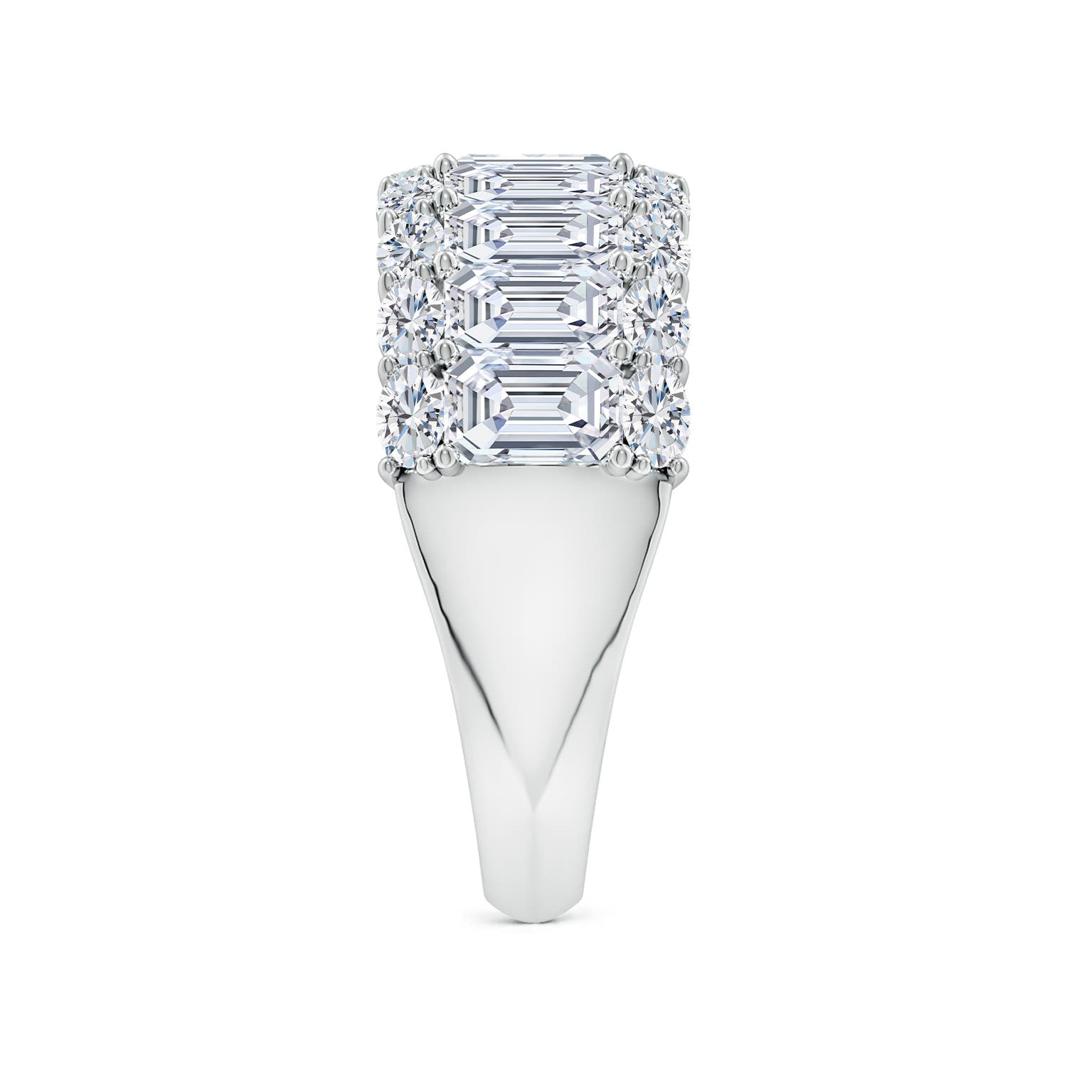 5x3mm FGVS Lab-Grown Emerald-Cut and Oval Diamond Triple Layer Wedding Ring in P950 Platinum - side 4