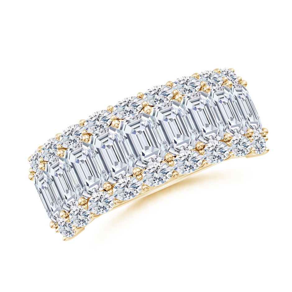 5x3mm FGVS Lab-Grown Emerald-Cut and Oval Diamond Triple Layer Wedding Ring in Yellow Gold 
