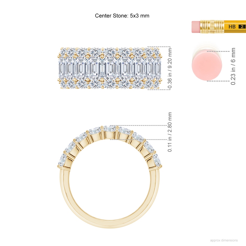 5x3mm FGVS Lab-Grown Emerald-Cut and Oval Diamond Triple Layer Wedding Ring in Yellow Gold ruler