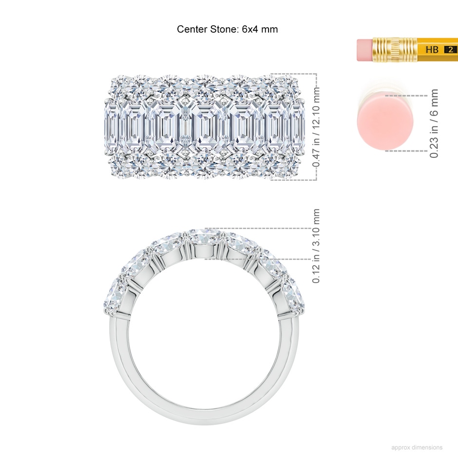 6x4mm FGVS Lab-Grown Emerald-Cut and Oval Diamond Triple Layer Wedding Ring in P950 Platinum ruler