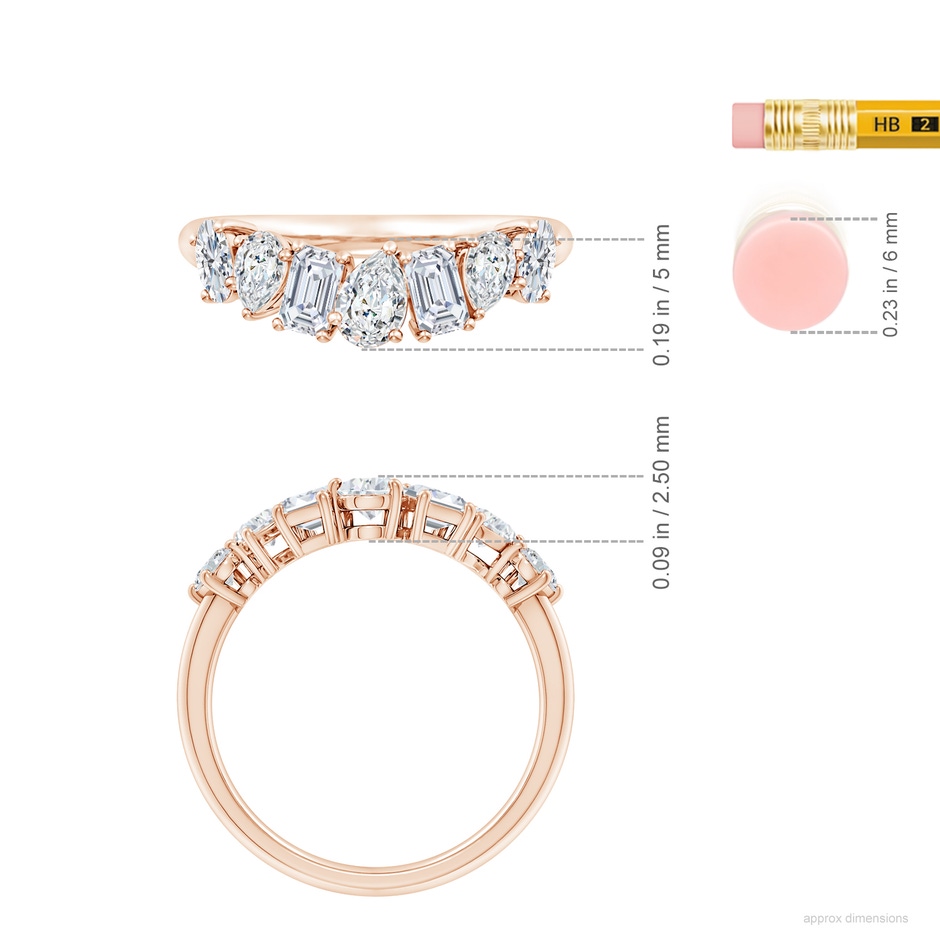 5x3mm FGVS Lab-Grown Multi-Shape Diamond Contoured Wedding Ring in Rose Gold ruler