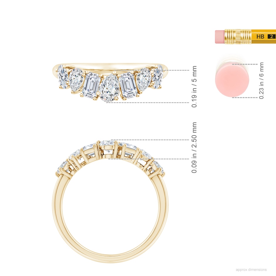 5x3mm FGVS Lab-Grown Multi-Shape Diamond Contoured Wedding Ring in Yellow Gold ruler