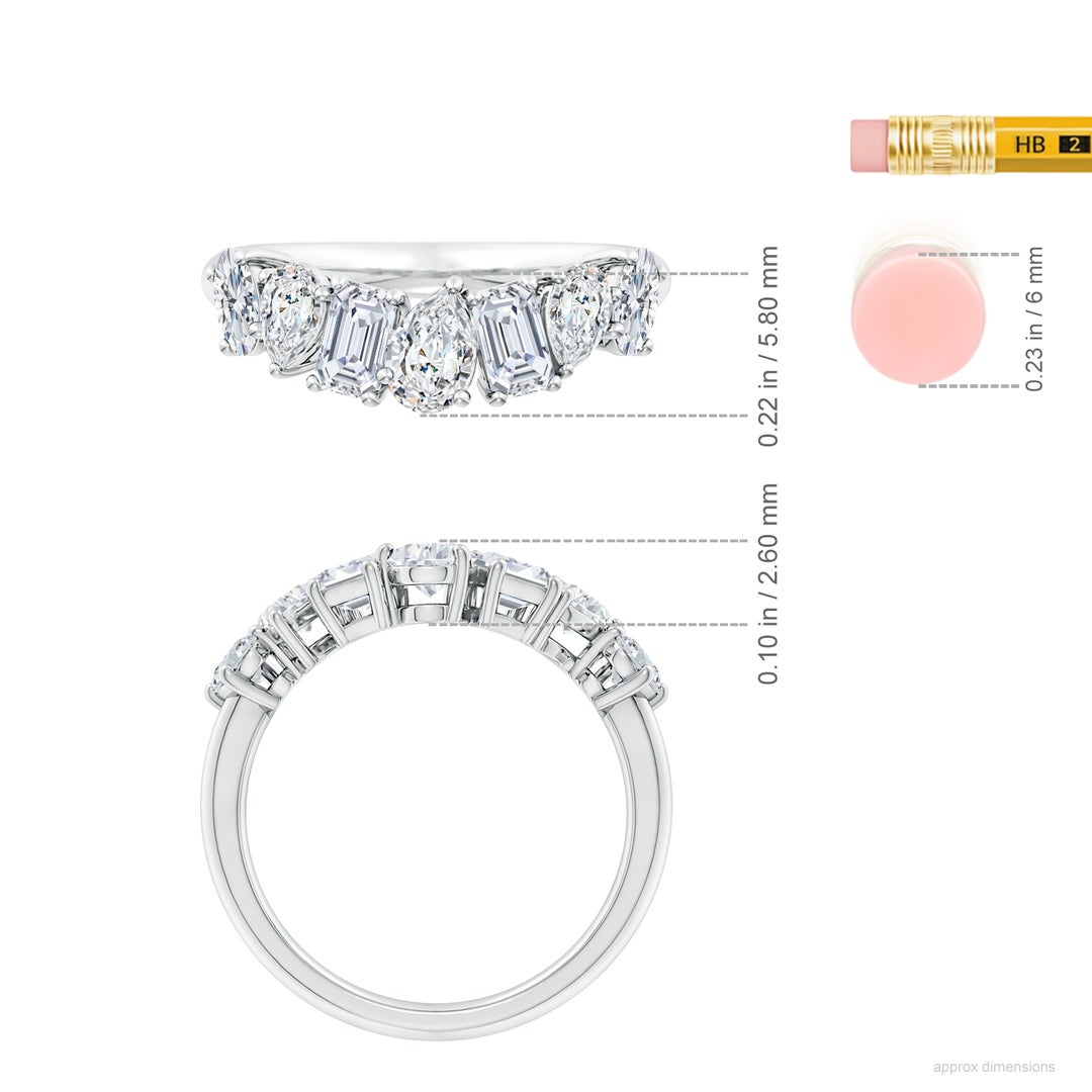 6x4mm FGVS Lab-Grown Multi-Shape Diamond Contoured Wedding Ring in 18K White Gold - ruler