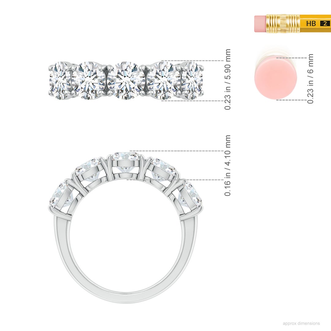 5.9mm FGVS Lab-Grown Round Diamond Five Stone Classic Anniversary Ring in 18K White Gold - ruler