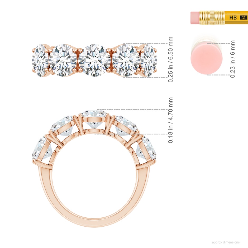6.5mm FGVS Lab-Grown Round Diamond Five Stone Classic Anniversary Ring in 18K Rose Gold ruler
