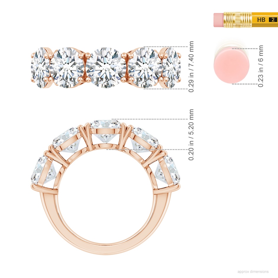 7.4mm FGVS Lab-Grown Round Diamond Five Stone Classic Anniversary Ring in Rose Gold ruler