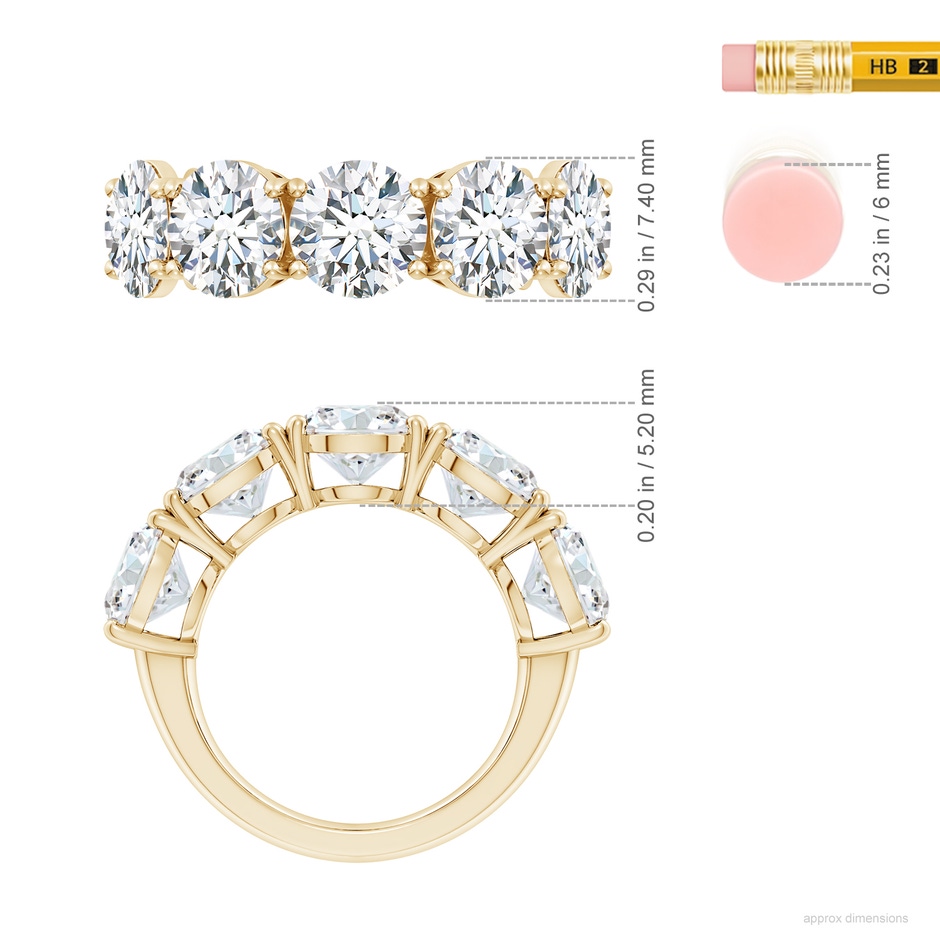 7.4mm FGVS Lab-Grown Round Diamond Five Stone Classic Anniversary Ring in Yellow Gold ruler