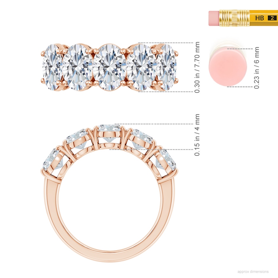 7.7x5.7mm FGVS Lab-Grown Oval Diamond Five Stone Classic Anniversary Ring in Rose Gold ruler