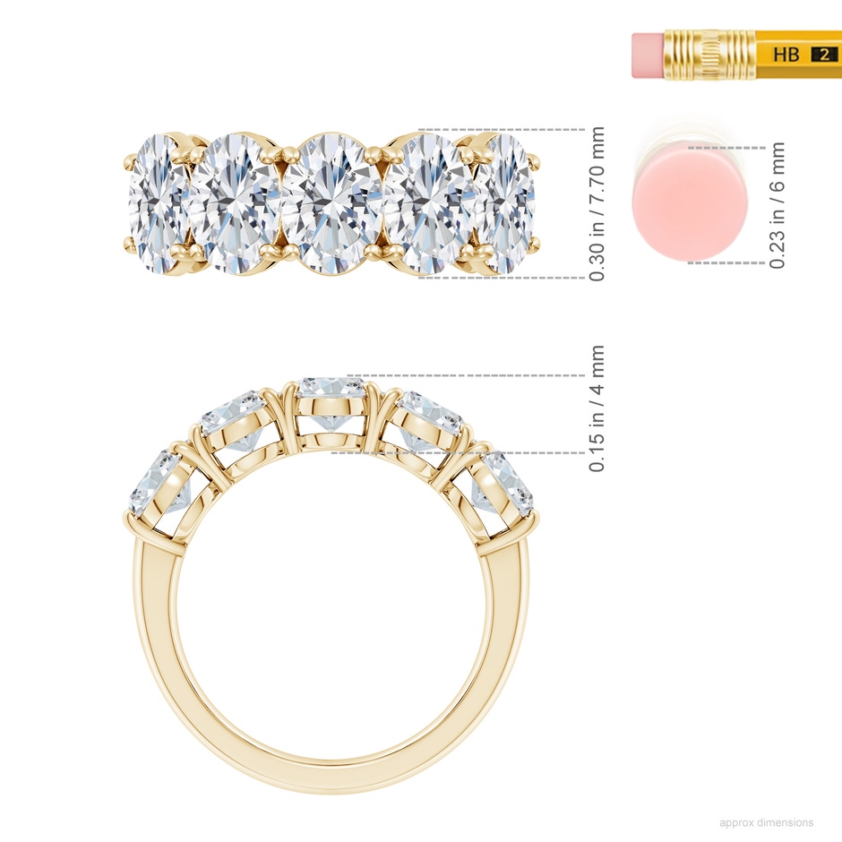 7.7x5.7mm FGVS Lab-Grown Oval Diamond Five Stone Classic Anniversary Ring in Yellow Gold ruler