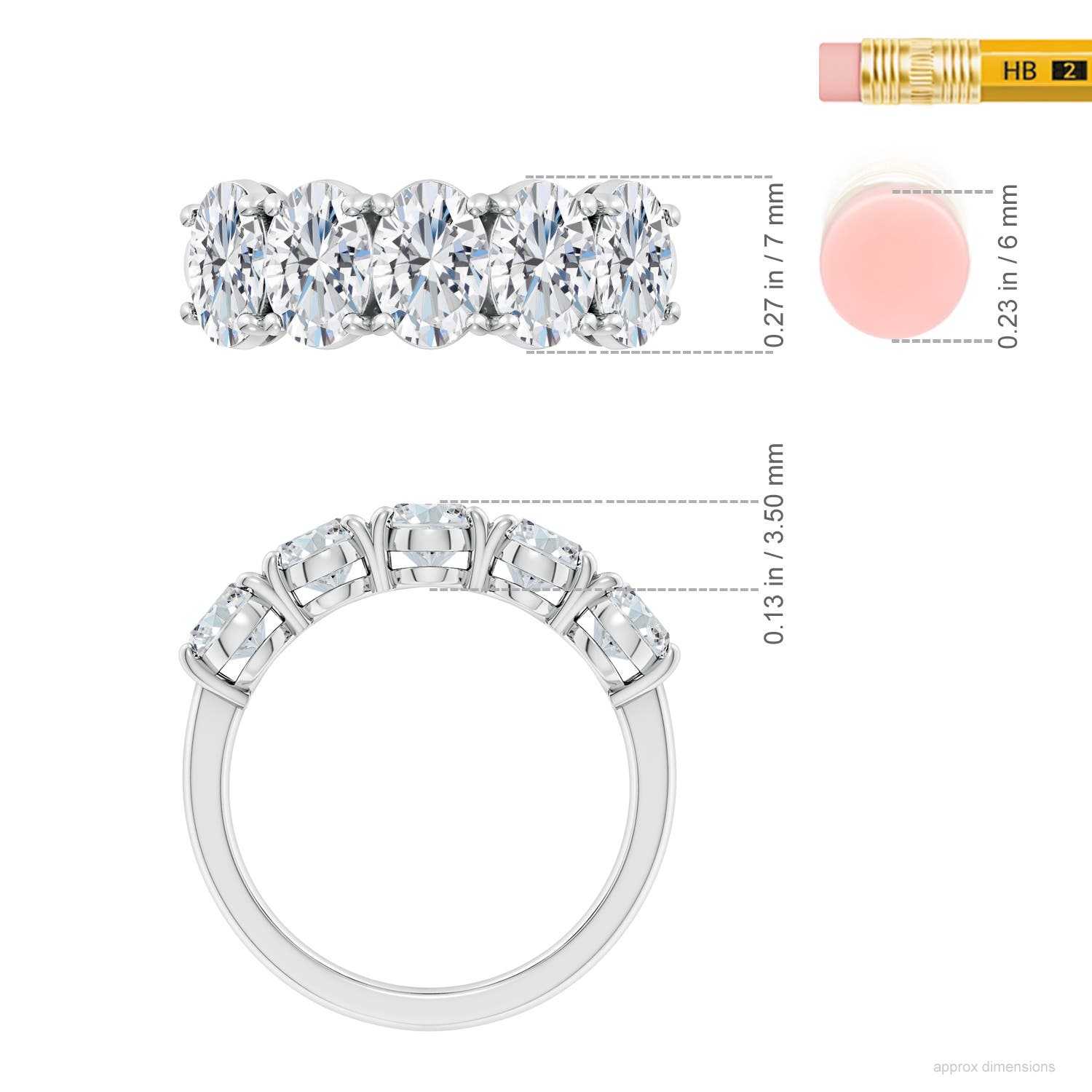 7x5mm FGVS Lab-Grown Oval Diamond Five Stone Classic Anniversary Ring in White Gold - ruler