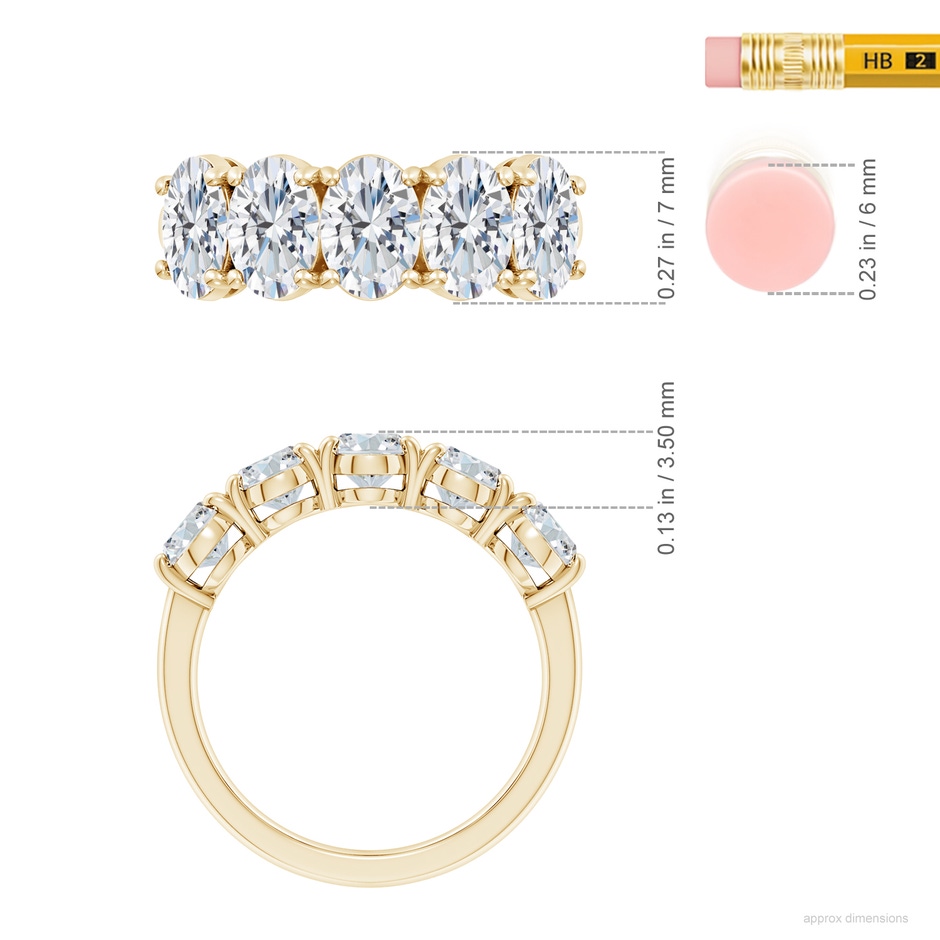 7x5mm FGVS Lab-Grown Oval Diamond Five Stone Classic Anniversary Ring in Yellow Gold ruler