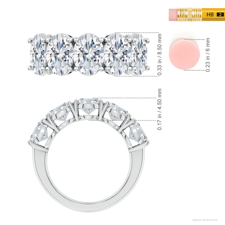 8.5x6.5mm FGVS Lab-Grown Oval Diamond Five Stone Classic Anniversary Ring in P950 Platinum ruler