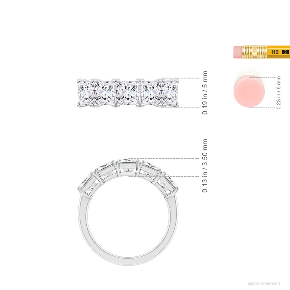 5mm FGVS Lab-Grown Princess-Cut Diamond Five Stone Classic Anniversary Band in P950 Platinum ruler