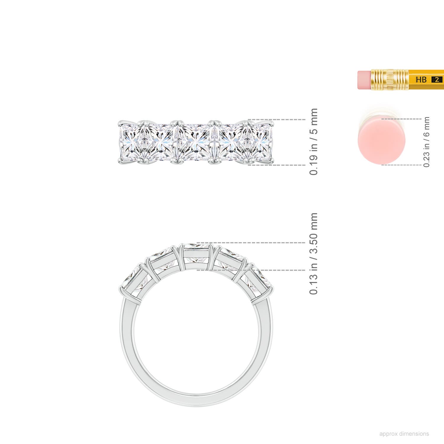 5mm FGVS Lab-Grown Princess-Cut Diamond Five Stone Classic Anniversary Band in White Gold - ruler
