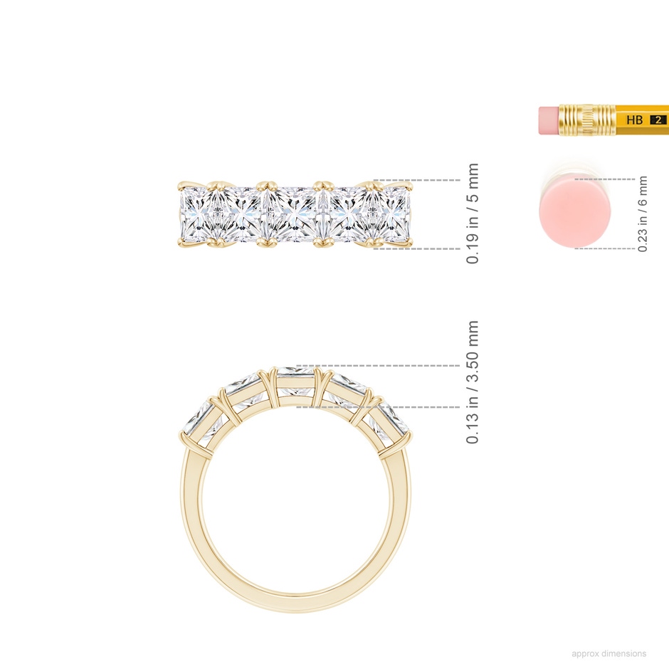 5mm FGVS Lab-Grown Princess-Cut Diamond Five Stone Classic Anniversary Band in Yellow Gold ruler