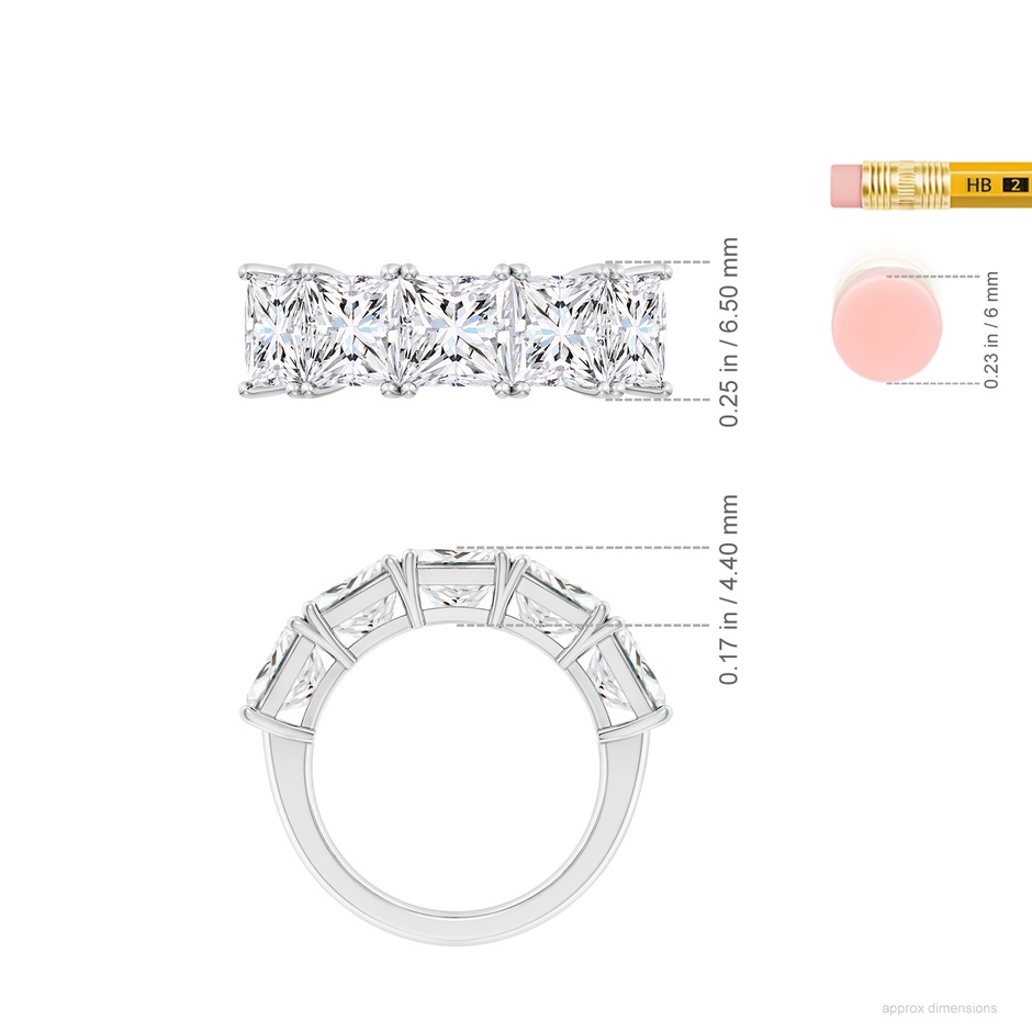 6.5mm FGVS Lab-Grown Princess-Cut Diamond Five Stone Classic Anniversary Band in P950 Platinum ruler