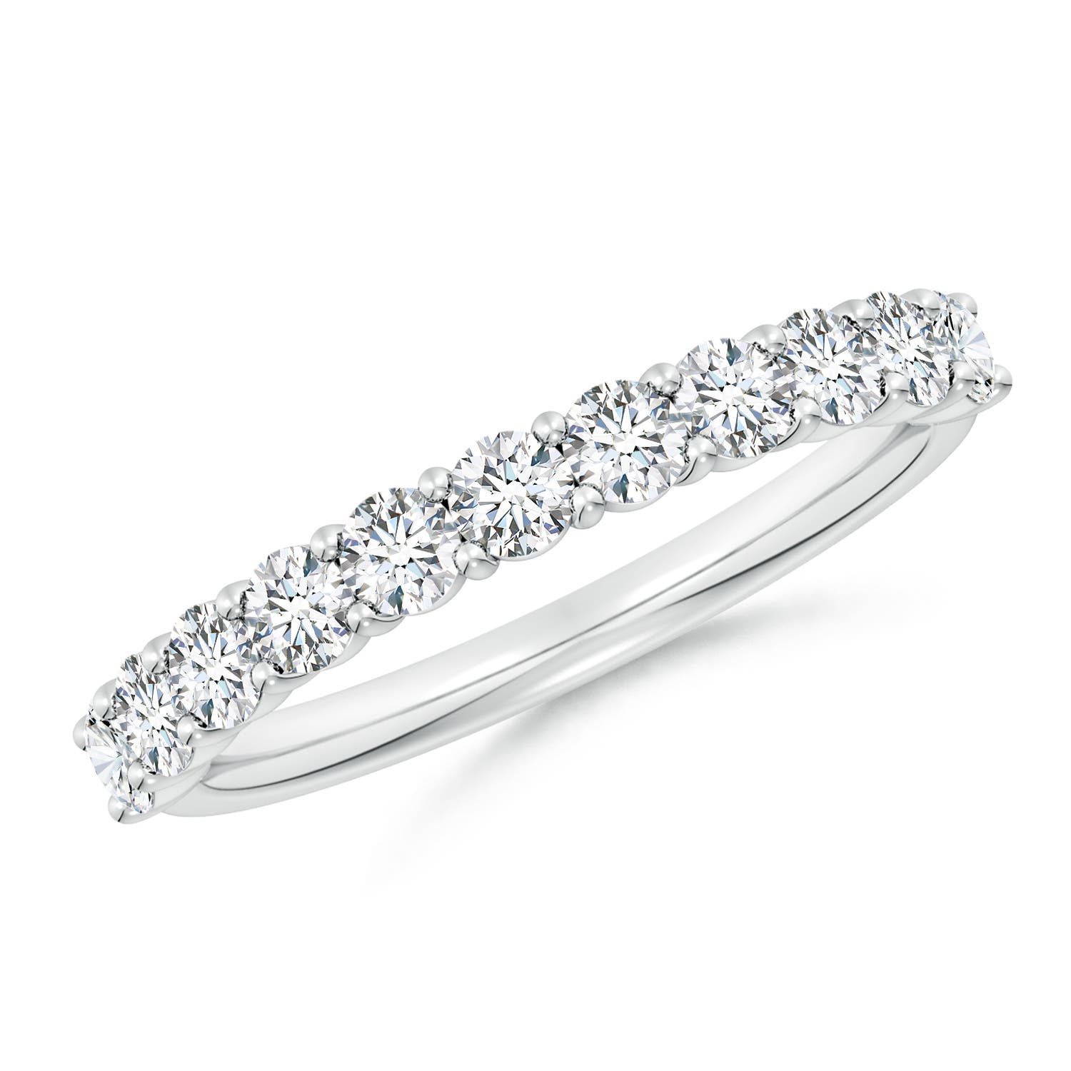 2.75mm FGVS Lab-Grown Prong-Set Round Diamond Half Eternity Wedding Ring in 18K White Gold