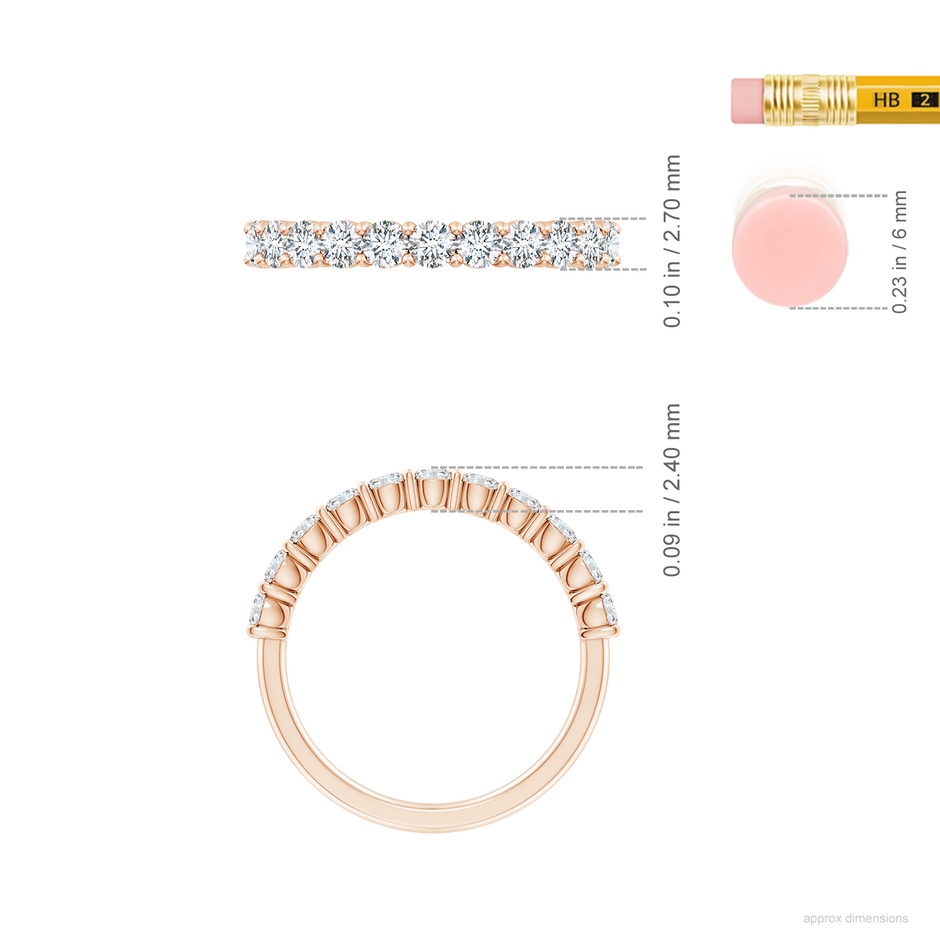 2.75mm FGVS Lab-Grown Prong-Set Round Diamond Half Eternity Wedding Ring in Rose Gold ruler