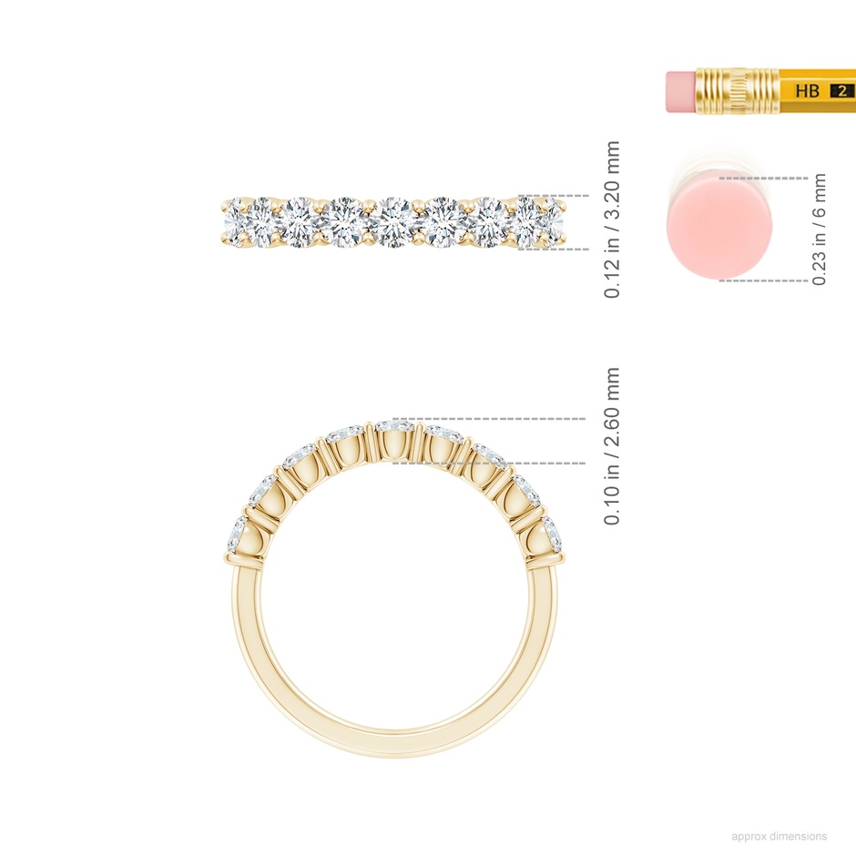 3.2mm FGVS Lab-Grown Prong-Set Round Diamond Half Eternity Wedding Ring in 18K Yellow Gold ruler