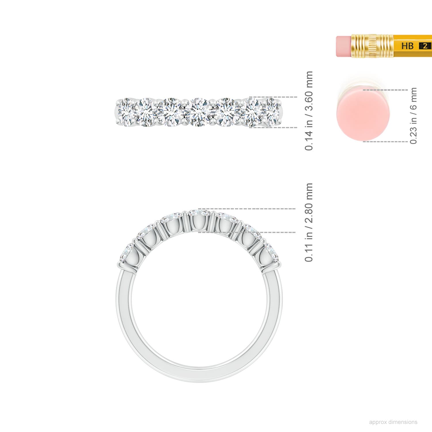 3.6mm FGVS Lab-Grown Prong-Set Round Diamond Half Eternity Wedding Ring in White Gold - ruler