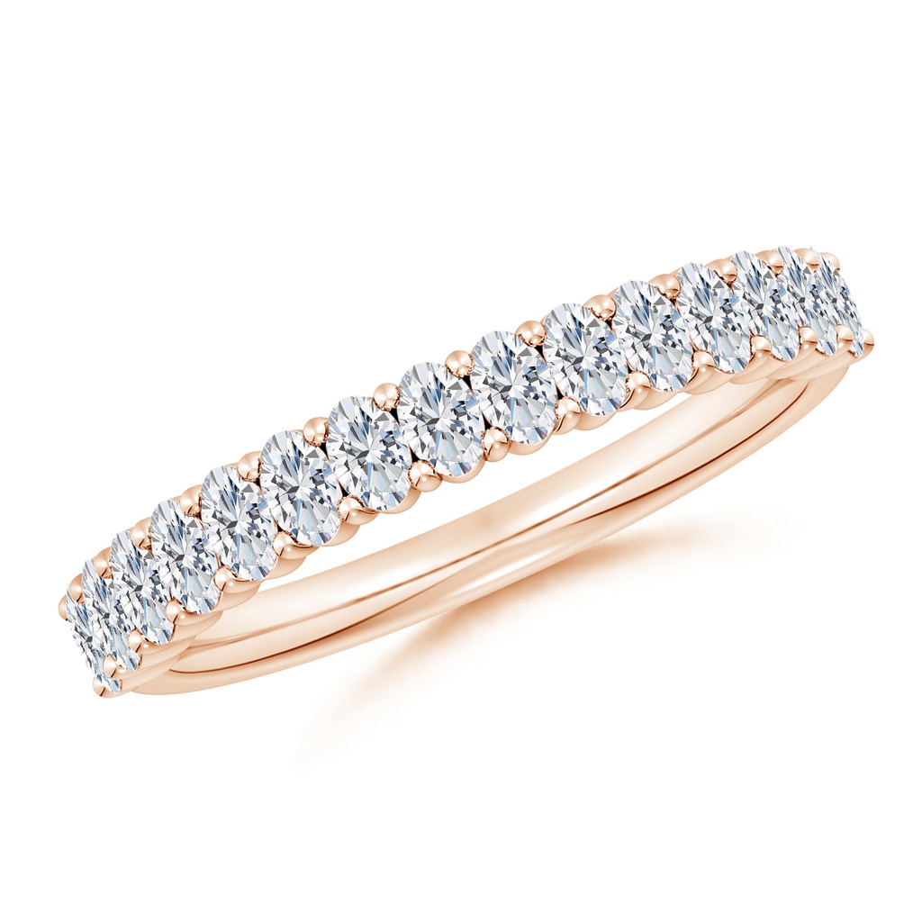 3x2mm FGVS Lab-Grown Prong-Set Oval Diamond Half Eternity Wedding Ring in Rose Gold