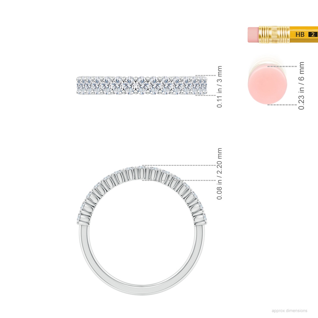 3x2mm FGVS Lab-Grown Prong-Set Oval Diamond Half Eternity Wedding Ring in White Gold ruler