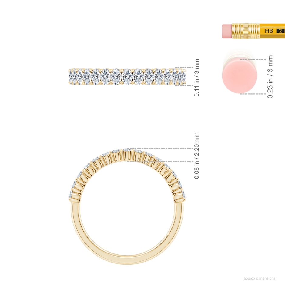 3x2mm FGVS Lab-Grown Prong-Set Oval Diamond Half Eternity Wedding Ring in Yellow Gold ruler