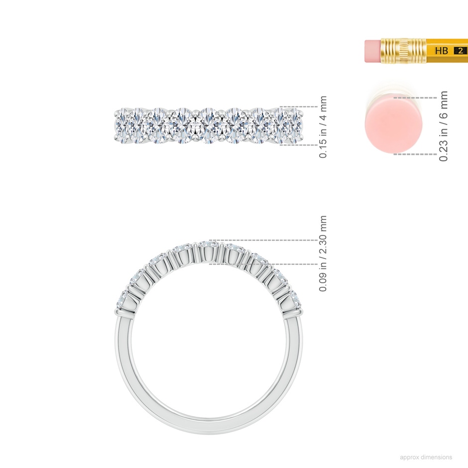 4x3mm FGVS Lab-Grown Prong-Set Oval Diamond Half Eternity Wedding Ring in S999 Silver ruler