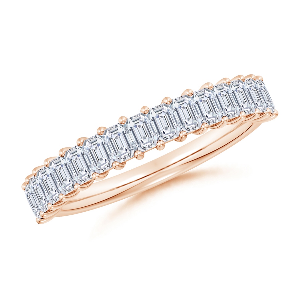 3x2mm FGVS Lab-Grown Prong-Set Emerald-Cut Diamond Half Eternity Wedding Ring in Rose Gold 
