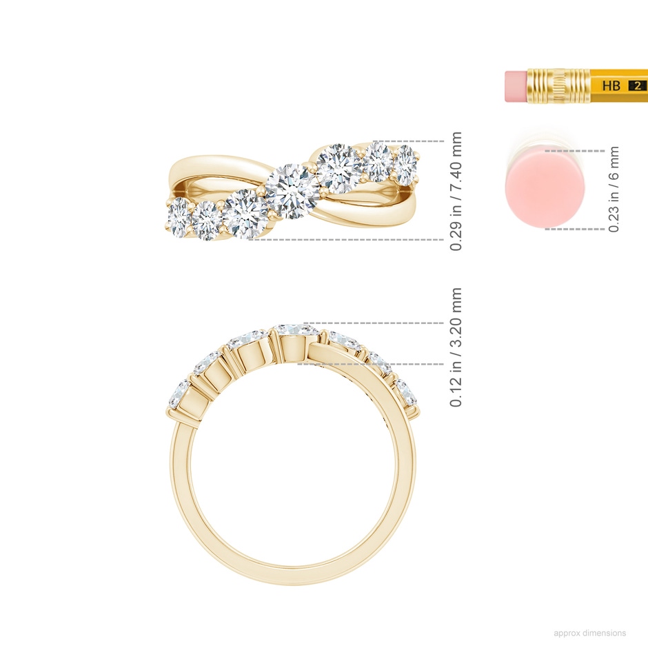 4.25mm FGVS Lab-Grown Graduated Round Diamond Broad Fashion Ring in Yellow Gold ruler