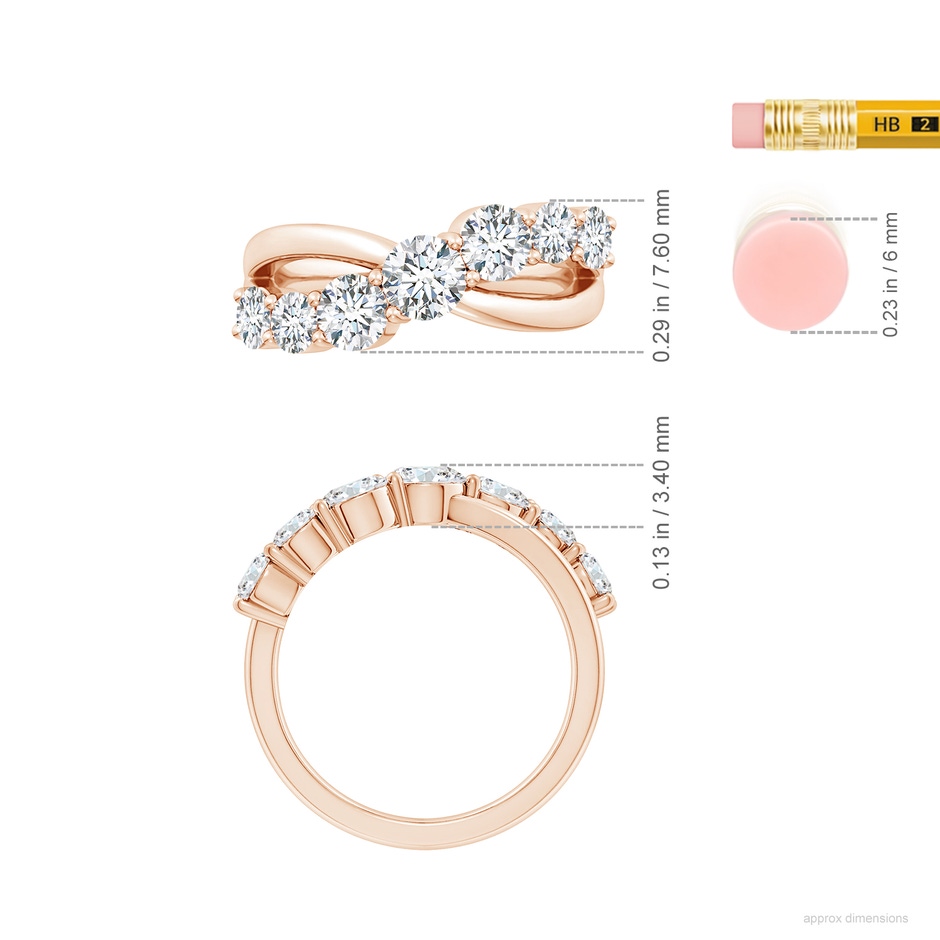 4.5mm FGVS Lab-Grown Graduated Round Diamond Broad Fashion Ring in 18K Rose Gold ruler