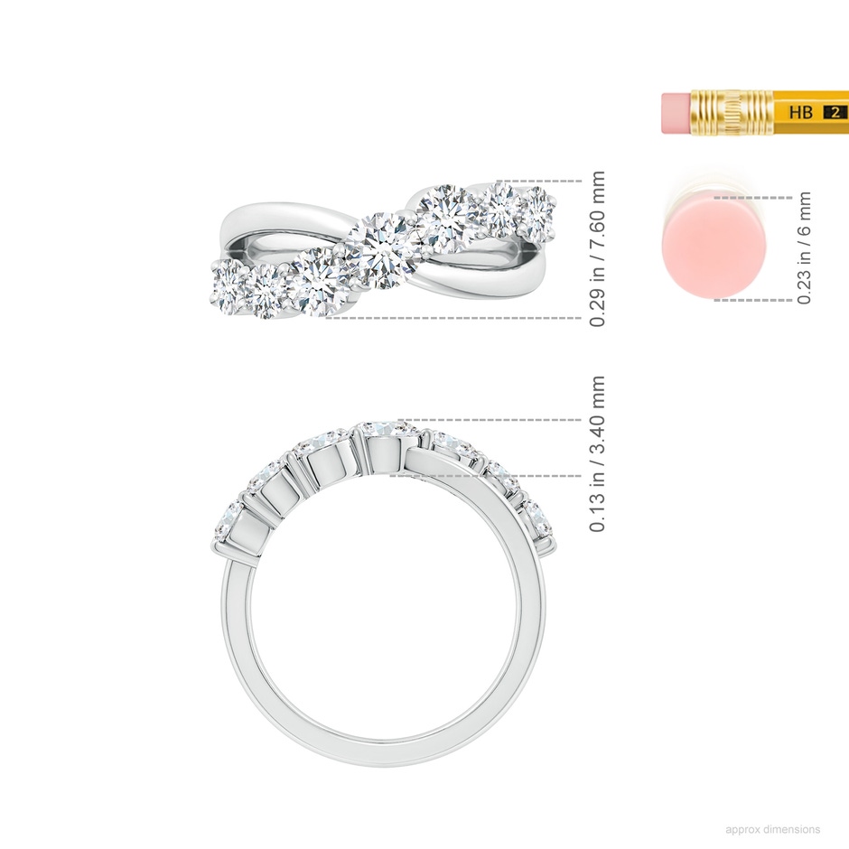 4.5mm FGVS Lab-Grown Graduated Round Diamond Broad Fashion Ring in S999 Silver ruler