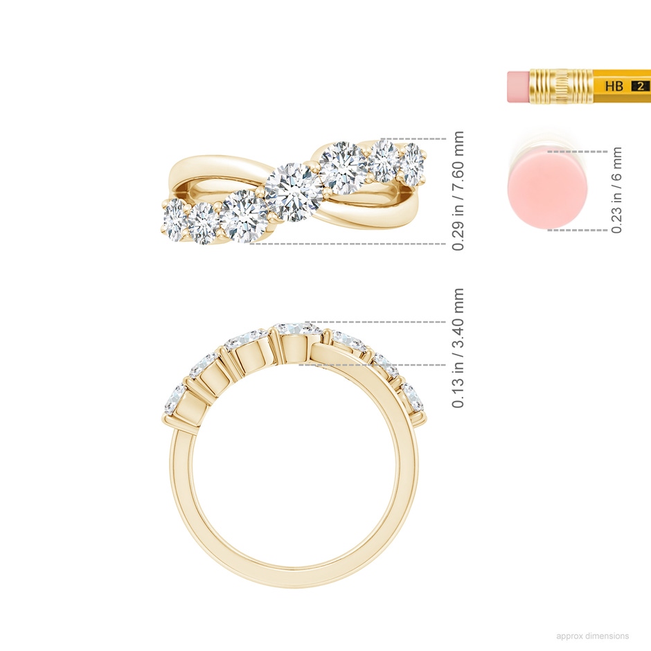 4.5mm FGVS Lab-Grown Graduated Round Diamond Broad Fashion Ring in Yellow Gold ruler