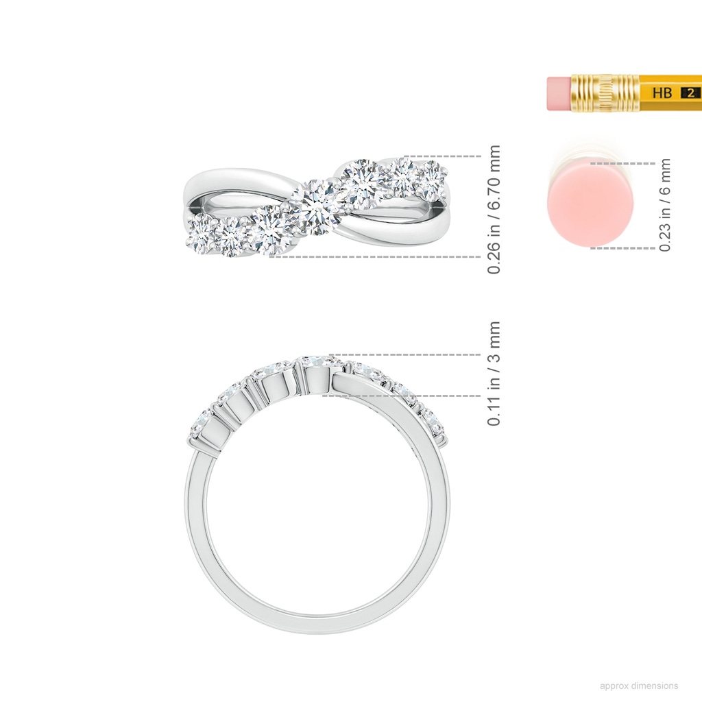 4mm FGVS Lab-Grown Graduated Round Diamond Broad Fashion Ring in White Gold ruler