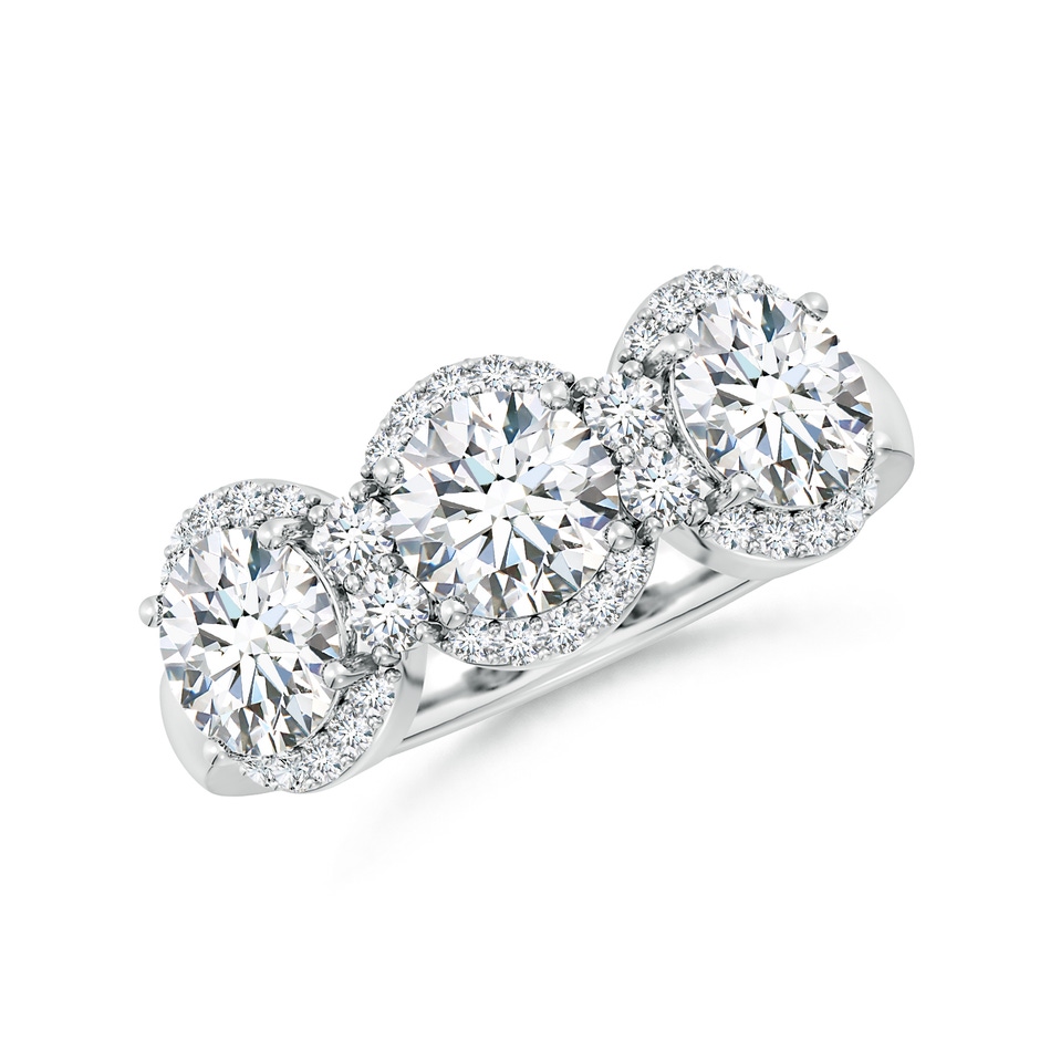5.9mm FGVS Lab-Grown Round Diamond Halo Three Stone Ring in White Gold 
