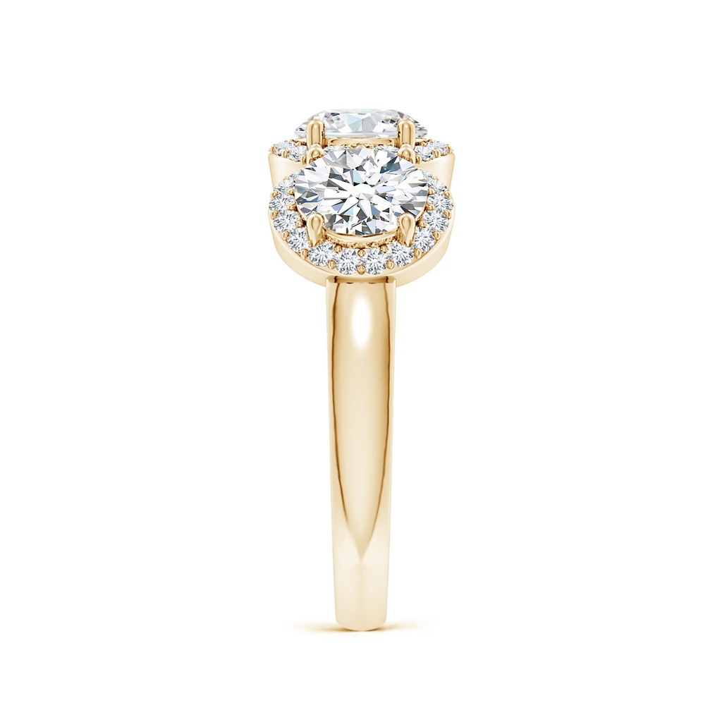 5.9mm FGVS Lab-Grown Round Diamond Halo Three Stone Ring in Yellow Gold Side 299
